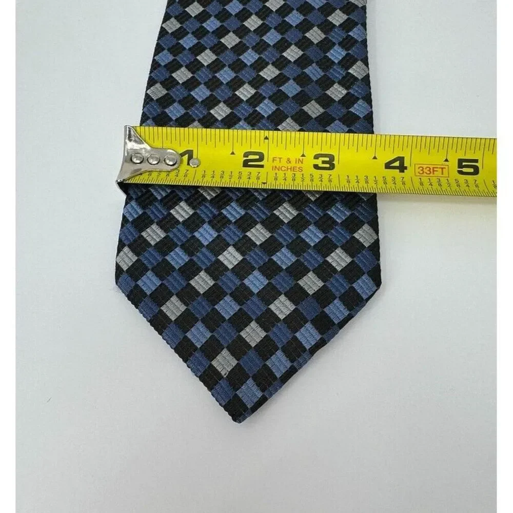 Canali Neck Tie Pure Silk Made in Italy Blue‎ Squares Geometric Mens